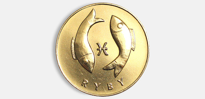 Znamenie Ryby - minca ako darček.