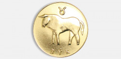 "Zlatá" darčeková minca pre znamenie zverokruhu Býk.