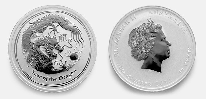 Strieborná minca rok draka 2019 1/2 oz z Austrálie na predaj.