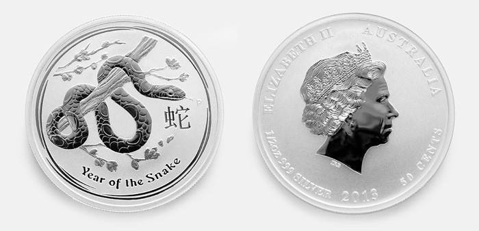 Strieborná minca rok hada 2013 1/2 unce na predaj za nízku cenu s dopravou zadarmo.